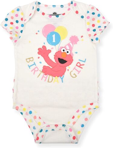 Sesame Street Baby Girl's Elmo Short Sleeve First Birthday Bodysuit Creeper, White in Saudi Arabia