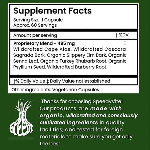 SpeedyVite Happy Colon Gentle Support for Bowel Function* Aloe Vera Leaf Cascara Sagrada bark Slippery Elm Senna Leaf Turkey Rhubarb Psyllium Barberry Root (60 Veg Caps) in Saudi Arabia