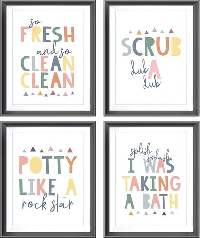 So Fresh and Clean Colorful Bathroom Art Poster Prints for Home Kid Washroom Restroom Nursery Toilet Laundry Decor,Funny Bathroom Rules Word Art Decorations Prints Wall Art Unframed 4pcs 8x10inches in Saudi Arabia