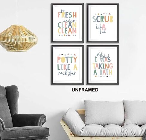 So Fresh and Clean Colorful Bathroom Art Poster Prints for Home Kid Washroom Restroom Nursery Toilet Laundry Decor,Funny Bathroom Rules Word Art Decorations Prints Wall Art Unframed 4pcs 8x10inches in Saudi Arabia