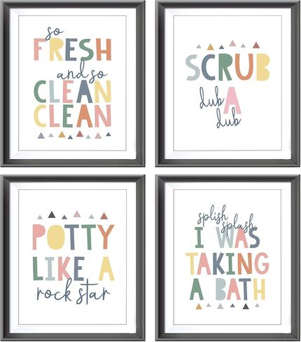 So Fresh and Clean Colorful Bathroom Art Poster Prints for Home Kid Washroom Restroom Nursery Toilet Laundry Decor,Funny Bathroom Rules Word Art Decorations Prints Wall Art Unframed 4pcs 8x10inches in Saudi Arabia