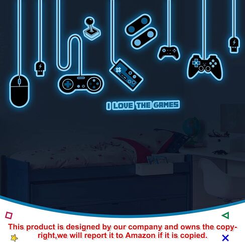 Gaming Wall Decals Glow in The Dark Wall Decals Video Game Zone Wall Stickers Removable Gaming Room Wall Decor Peel and Stick for Boys Kids Bedroom Playroom… (Large Size-Blue) in Kuwait