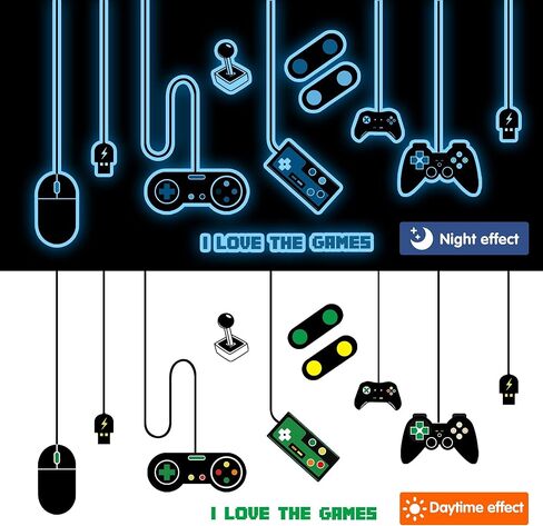 Gaming Wall Decals Glow in The Dark Wall Decals Video Game Zone Wall Stickers Removable Gaming Room Wall Decor Peel and Stick for Boys Kids Bedroom Playroom… (Large Size-Blue) in Kuwait