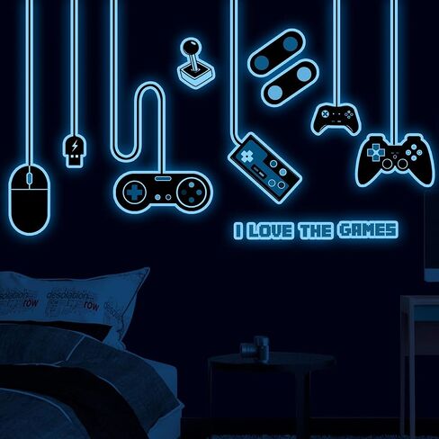 Gaming Wall Decals Glow in The Dark Wall Decals Video Game Zone Wall Stickers Removable Gaming Room Wall Decor Peel and Stick for Boys Kids Bedroom Playroom… (Large Size-Blue) in Kuwait