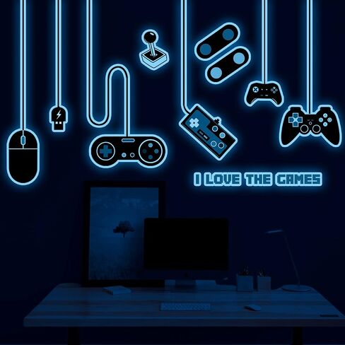 Gaming Wall Decals Glow in The Dark Wall Decals Video Game Zone Wall Stickers Removable Gaming Room Wall Decor Peel and Stick for Boys Kids Bedroom Playroom… (Large Size-Blue) in Kuwait