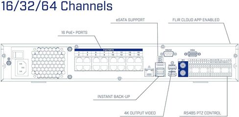 FLIR Digimerge DNR8640 4K HD Security NVR, 64 Ch, 16 PoE, 4 HDD Slot, Supports 720p/1080p/3MP/4MP/2K/5MP/8MP/4K Flir, Lorex, and Dahua IP Cameras, Dahua DMSS, Rack Mount, Black, NO HDD in Kuwait