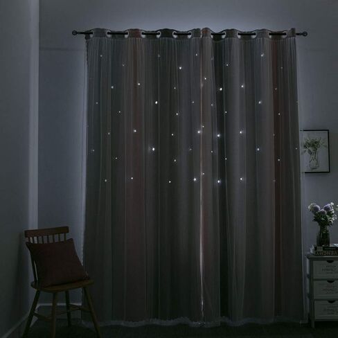 FANLI 72 Length Star Blackout Curtains for Kid Girls Bedroom Ombre Rainbow Darking Double Layer Star Cut Out Wall Home Decor Gradient Grommet Window Curtains (Pink White72L) in Saudi Arabia
