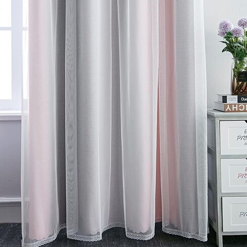 FANLI 72 Length Star Blackout Curtains for Kid Girls Bedroom Ombre Rainbow Darking Double Layer Star Cut Out Wall Home Decor Gradient Grommet Window Curtains (Pink White72L) in Saudi Arabia