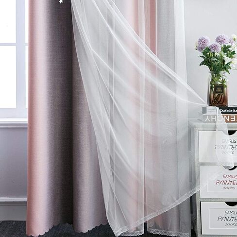 FANLI 72 Length Star Blackout Curtains for Kid Girls Bedroom Ombre Rainbow Darking Double Layer Star Cut Out Wall Home Decor Gradient Grommet Window Curtains (Pink White72L) in Saudi Arabia