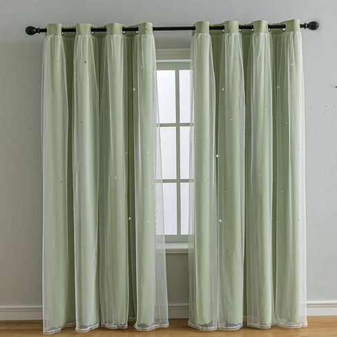 FANLI 72 Length Star Blackout Curtains for Kid Girls Bedroom Ombre Rainbow Darking Double Layer Star Cut Out Wall Home Decor Gradient Grommet Window Curtains (Pink White72L) in Saudi Arabia