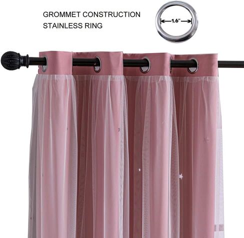 FANLI 72 Length Star Blackout Curtains for Kid Girls Bedroom Ombre Rainbow Darking Double Layer Star Cut Out Wall Home Decor Gradient Grommet Window Curtains (Pink White72L) in Kuwait