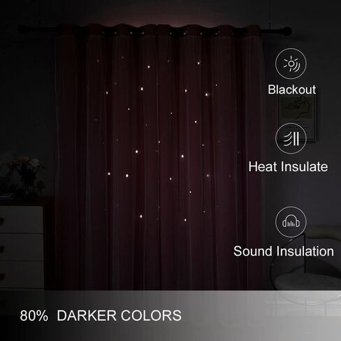 FANLI 72 Length Star Blackout Curtains for Kid Girls Bedroom Ombre Rainbow Darking Double Layer Star Cut Out Wall Home Decor Gradient Grommet Window Curtains (Pink White72L) in Kuwait
