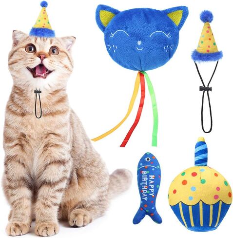 BINGPET Cat Birthday Catnip Toys for Indoor Cats,Cat Birthday Hat and Cat Birthday Cake Interactive Plush Kitten Chew Toys,Cute Cake, Fish,Balloon Toys with Crinkle Paper and Catnip Inside Cat Gifts in Saudi Arabia