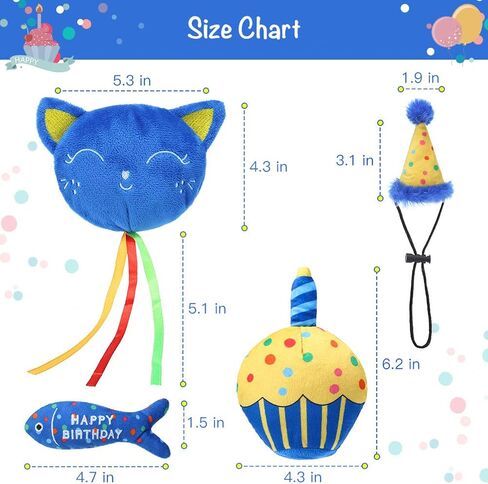 BINGPET Cat Birthday Catnip Toys for Indoor Cats,Cat Birthday Hat and Cat Birthday Cake Interactive Plush Kitten Chew Toys,Cute Cake, Fish,Balloon Toys with Crinkle Paper and Catnip Inside Cat Gifts in Saudi Arabia