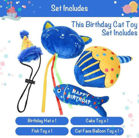 BINGPET Cat Birthday Catnip Toys for Indoor Cats,Cat Birthday Hat and Cat Birthday Cake Interactive Plush Kitten Chew Toys,Cute Cake, Fish,Balloon Toys with Crinkle Paper and Catnip Inside Cat Gifts in Saudi Arabia