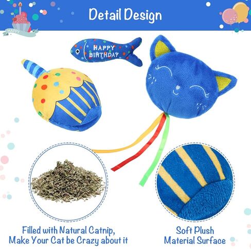BINGPET Cat Birthday Catnip Toys for Indoor Cats,Cat Birthday Hat and Cat Birthday Cake Interactive Plush Kitten Chew Toys,Cute Cake, Fish,Balloon Toys with Crinkle Paper and Catnip Inside Cat Gifts in Saudi Arabia