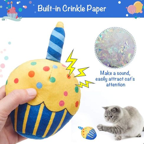 BINGPET Cat Birthday Catnip Toys for Indoor Cats,Cat Birthday Hat and Cat Birthday Cake Interactive Plush Kitten Chew Toys,Cute Cake, Fish,Balloon Toys with Crinkle Paper and Catnip Inside Cat Gifts in Saudi Arabia