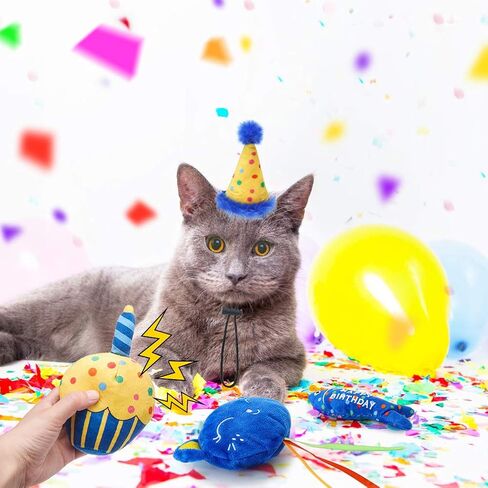 BINGPET Cat Birthday Catnip Toys for Indoor Cats,Cat Birthday Hat and Cat Birthday Cake Interactive Plush Kitten Chew Toys,Cute Cake, Fish,Balloon Toys with Crinkle Paper and Catnip Inside Cat Gifts in Saudi Arabia