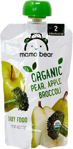 العلامة التجارية أمازون - حقيبة طعام الأطفال العضوية من ماما بير، المرحلة 2، الكمثرى والتفاح والقرنبيط، كيس 4 أونصة in Kuwait