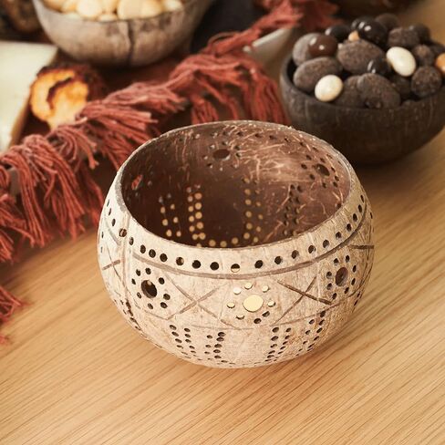 Coconut Shell Tealight Candle Holder: Votive Candle Holders for Centerpiece Table Decorations | Wedding Gift, Housewarming Gift, Wedding Candles, Boho Candles, 3 Packs in Kuwait
