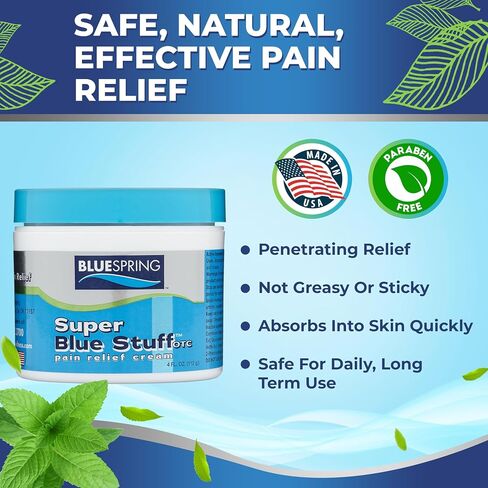 BLUESPRING Pain Relief Cream- Super Blue Stuff with Emu Oil, Arnica, Provides Maximum Arthritis Pain Relief- Anti Inflammatory Cream Goes Deep into the Skin- Great Muscle Rub and Relaxer Cream - 4 oz in Saudi Arabia