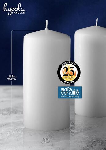 شموع عمودية بيضاء من هيولا، 5.08 سم × 10.16 سم - شموع عمودية غير معطرة - مجموعة من 4 قطع - صناعة أوروبية in Saudi Arabia
