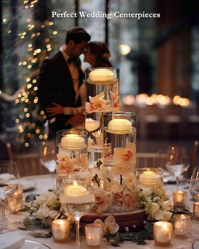 Homemory 24 حزمة أكثر من 100 ساعة من الشموع العائمة عديمة اللهب، 3 بوصات تعمل بالبطارية وامضة مقاومة للماء لمزهريات أسطوانية، قطع مركزية في حفلات الزفاف، والحفلات، وحمام السباحة، والعطلات (أبيض دافئ) in Kuwait