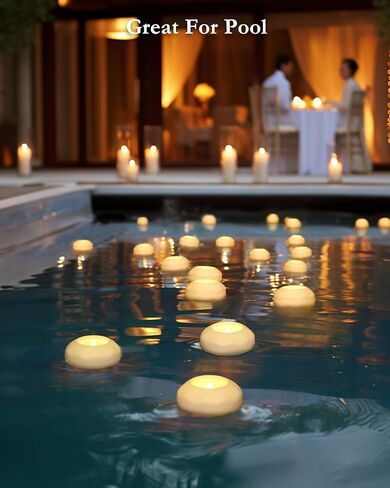 Homemory 24 حزمة أكثر من 100 ساعة من الشموع العائمة عديمة اللهب، 3 بوصات تعمل بالبطارية وامضة مقاومة للماء لمزهريات أسطوانية، قطع مركزية في حفلات الزفاف، والحفلات، وحمام السباحة، والعطلات (أبيض دافئ) in Kuwait