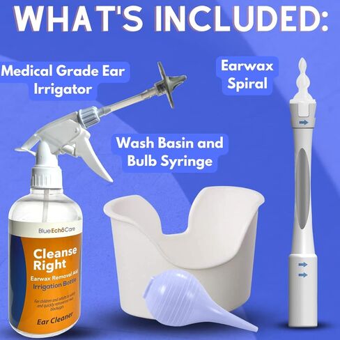 كلينس رايت - مجموعة إزالة شمع الأذن - حلزوني للأذن مصنوع في الولايات المتحدة الأمريكية، بديل أعواد القطن، صنع في الولايات المتحدة الأمريكية، قابل لإعادة الاستخدام، نصائح صديقة للغسل في غسالة الأطباق! حوض غسيل، حقنة. أداة ري منظفة لإزالة انسداد شمع الأذن in Kuwait