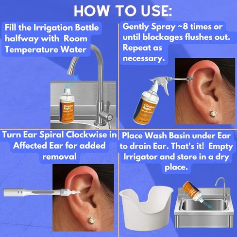 كلينس رايت - مجموعة إزالة شمع الأذن - حلزوني للأذن مصنوع في الولايات المتحدة الأمريكية، بديل أعواد القطن، صنع في الولايات المتحدة الأمريكية، قابل لإعادة الاستخدام، نصائح صديقة للغسل في غسالة الأطباق! حوض غسيل، حقنة. أداة ري منظفة لإزالة انسداد شمع الأذن in Kuwait