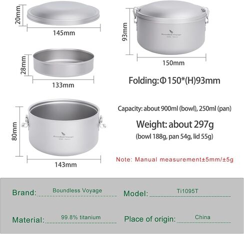Boundless Voyage 900ml Titanium Canteen Mess Kit with Lid Double-Layer Not Insulated Salad Instant Noodle Bowl Portable for 1 Person Outdoor Camping Household Travel Ti1095T in Saudi Arabia