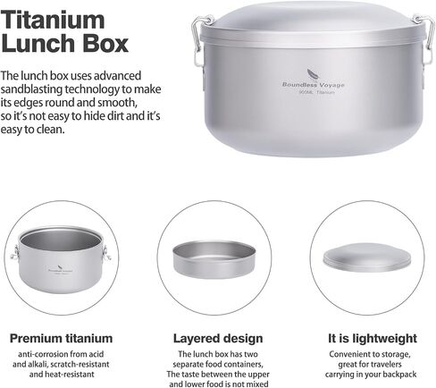 Boundless Voyage 900ml Titanium Canteen Mess Kit with Lid Double-Layer Not Insulated Salad Instant Noodle Bowl Portable for 1 Person Outdoor Camping Household Travel Ti1095T in Saudi Arabia