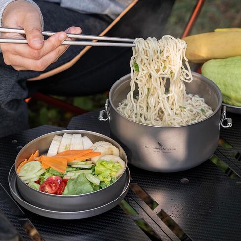 Boundless Voyage 900ml Titanium Canteen Mess Kit with Lid Double-Layer Not Insulated Salad Instant Noodle Bowl Portable for 1 Person Outdoor Camping Household Travel Ti1095T in Saudi Arabia