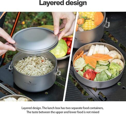 Boundless Voyage 900ml Titanium Canteen Mess Kit with Lid Double-Layer Not Insulated Salad Instant Noodle Bowl Portable for 1 Person Outdoor Camping Household Travel Ti1095T in Saudi Arabia