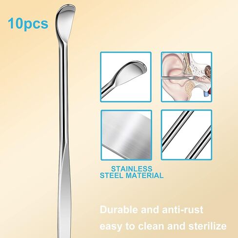 10 قطع من الفولاذ المقاوم للصدأ خلال أذني ملعقة معدنية للأذن، أداة تنظيف شمع الأذن، مجموعة إزالة شمع الأذن in Kuwait