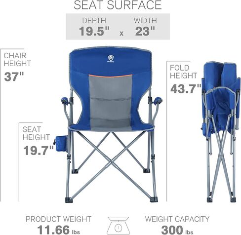 كرسي تخييم قابل للطي من أي وقت مضى مع حامل أكواب وذراع مبطن رباعي، إطار فولاذي قابل للطي خارجي كبير الحجم وشديد التحمل يدعم 300 رطل in Kuwait