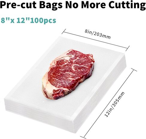 أكياس هابي سيل مانعة للتسرب، 100 لتر، 8 × 12 بوصة، أكياس تخزين الطعام مسبقة القطع، ختم وجبة، خالية من البيسفينول أ، شديدة التحمل، درجة تجارية، فيديو رائع in Kuwait