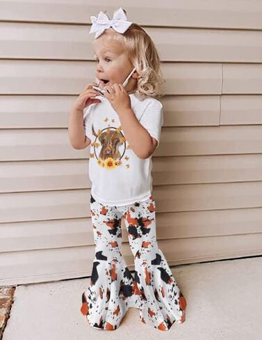 ملابس أطفال بناتي من GRNSHTS ملابس علوية مطبوعة بحروف للفتيات الصغيرات + سراويل سفلية على شكل جرس زهري + رباط رأس 3 قطعة ملابس صيفية in Kuwait