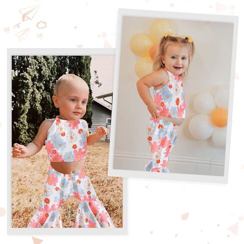 ملابس GRNSHTS للأطفال البنات ملابس علوية قصيرة مطبوعة بالزهور + سراويل مضيئة ملابس سفلية صيفية للفتيات الصغيرات in Kuwait