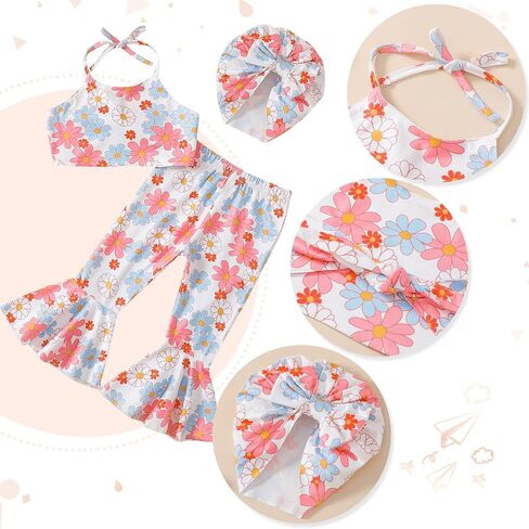 ملابس GRNSHTS للأطفال البنات ملابس علوية قصيرة مطبوعة بالزهور + سراويل مضيئة ملابس سفلية صيفية للفتيات الصغيرات in Kuwait