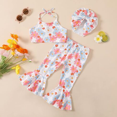 ملابس GRNSHTS للأطفال البنات ملابس علوية قصيرة مطبوعة بالزهور + سراويل مضيئة ملابس سفلية صيفية للفتيات الصغيرات in Kuwait