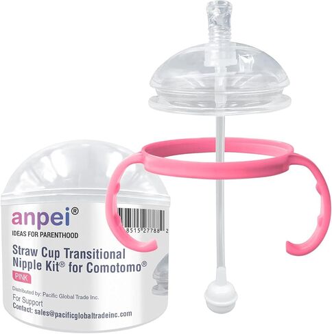 Anpei Sippy Cup Soft Spout Transitional Nipple Kit Bundle Compatible with Comotomo Baby Bottles, 5 oz and 8 oz | Value Bundle 2 Kits + Brushes (Pink) in Saudi Arabia