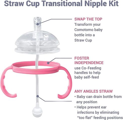 Anpei Sippy Cup Soft Spout Transitional Nipple Kit Bundle Compatible with Comotomo Baby Bottles, 5 oz and 8 oz | Value Bundle 2 Kits + Brushes (Pink) in Saudi Arabia