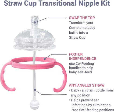 Anpei Sippy Cup Soft Spout Transitional Nipple Kit Bundle Compatible with Comotomo Baby Bottles, 5 oz and 8 oz | Value Bundle 2 Kits + Brushes (Pink) in Saudi Arabia