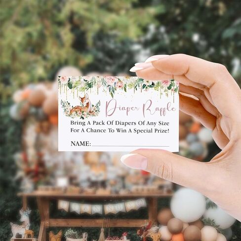 لافتة يانصيب الحفاضات، تذكرة إدراج لحيوانات الغابات والغزلان الوردي الوردي، مجموعة ديكورات لعبة استحمام الطفل (لافتة واحدة + 50 بطاقة)، ​​إنها فتاة in Kuwait