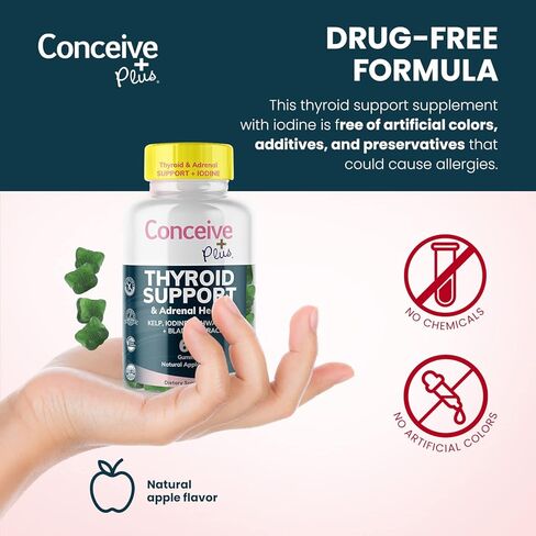 CONCEIVE PLUS دعم الغدة الدرقية - دعم الغدة الدرقية مع اليود وعشب البحر والأشواغاندا وBladerwrack - غير معدل وراثيًا، 60 قطعة تكفي لمدة 30 يومًا in Kuwait