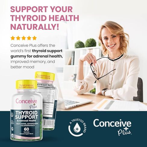 CONCEIVE PLUS دعم الغدة الدرقية - دعم الغدة الدرقية مع اليود وعشب البحر والأشواغاندا وBladerwrack - غير معدل وراثيًا، 60 قطعة تكفي لمدة 30 يومًا in Kuwait