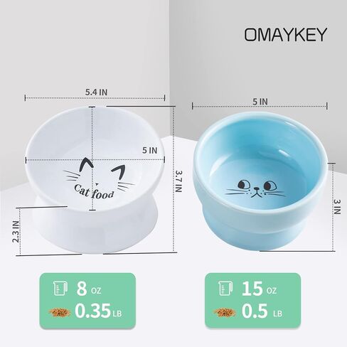 أوعية القطط المرتفعة من السيراميك من أومايكي، أوعية طعام ومياه مرتفعة مائلة للقطط، من البورسلين لحماية أطباق العمود الفقري للحيوانات الأليفة للقطط والكلاب الصغيرة والقطط، أبيض وأزرق، مجموعة من 4 قطع in Kuwait
