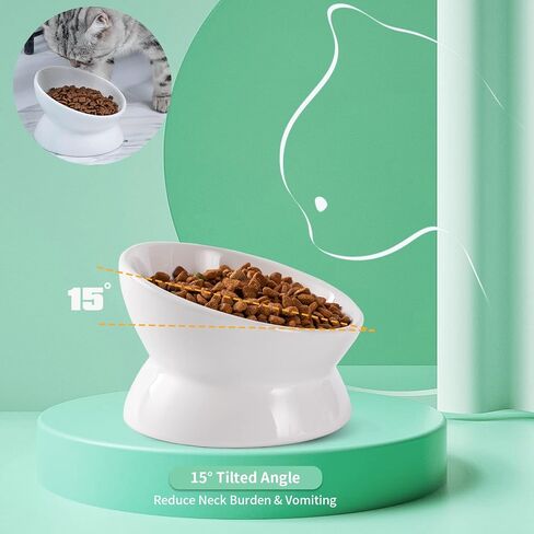 أوعية القطط المرتفعة من السيراميك من أومايكي، أوعية طعام ومياه مرتفعة مائلة للقطط، من البورسلين لحماية أطباق العمود الفقري للحيوانات الأليفة للقطط والكلاب الصغيرة والقطط، أبيض وأزرق، مجموعة من 4 قطع in Kuwait