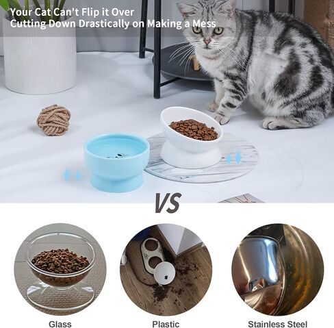 أوعية القطط المرتفعة من السيراميك من أومايكي، أوعية طعام ومياه مرتفعة مائلة للقطط، من البورسلين لحماية أطباق العمود الفقري للحيوانات الأليفة للقطط والكلاب الصغيرة والقطط، أبيض وأزرق، مجموعة من 4 قطع in Kuwait